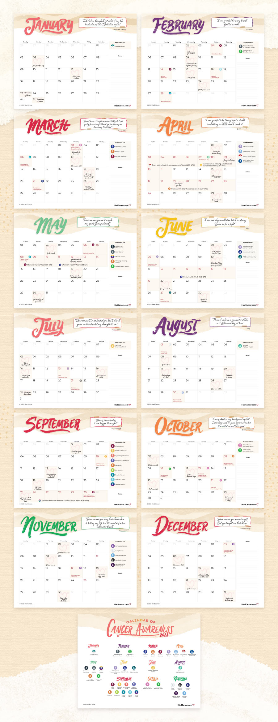 Awareness Calendar 2022 Free Printable Cancer Awareness Calendar 2022 |...